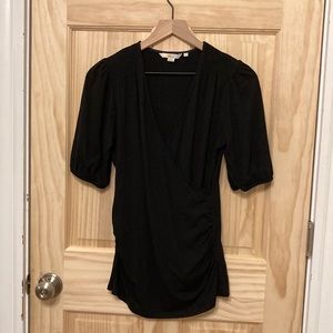Black puff sleeve wrap top